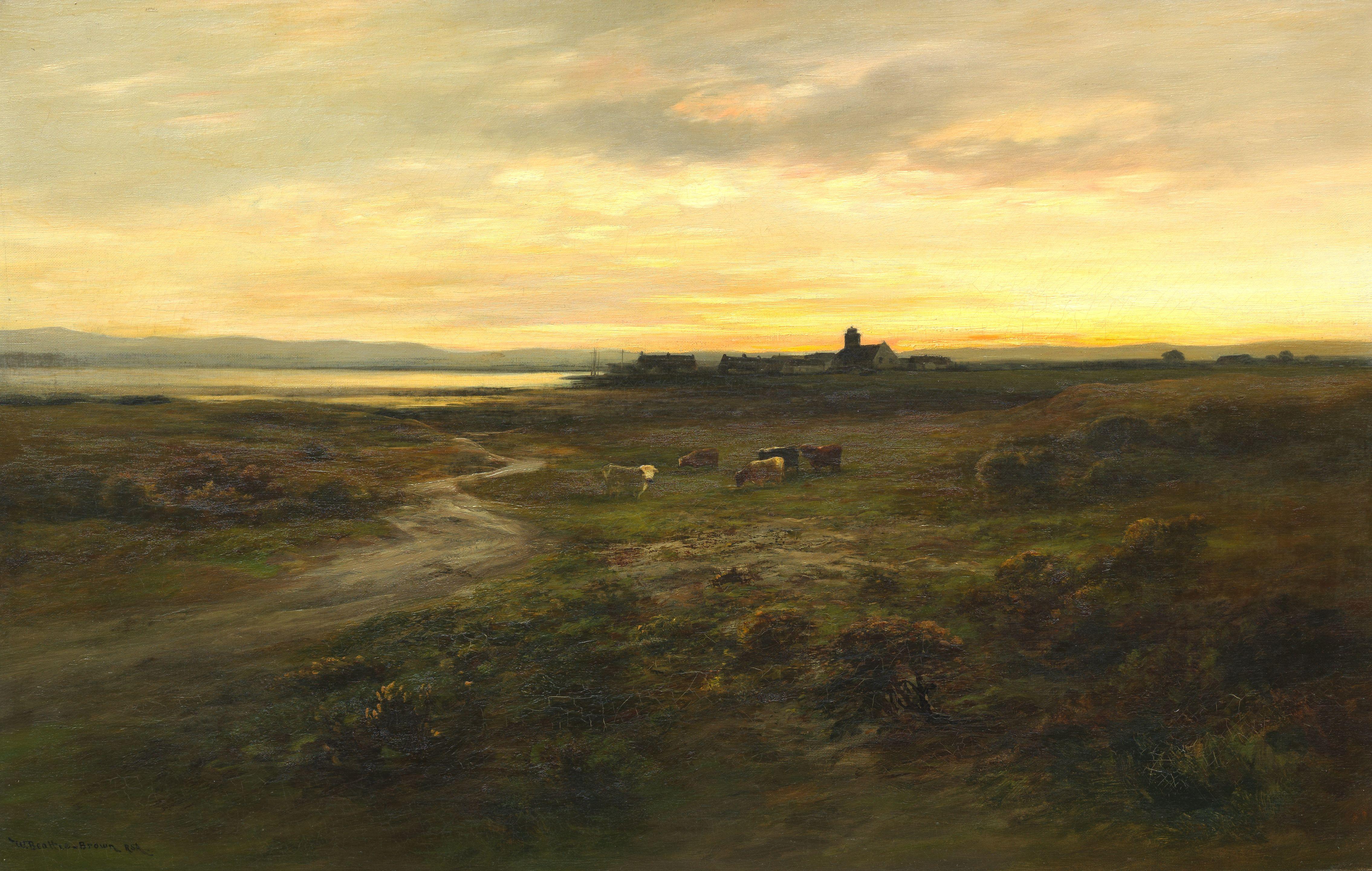 William Beattie Brown, RSA - Findhorn village, sundown