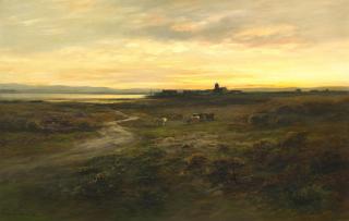 William Beattie Brown, RSA - Findhorn village, sundown