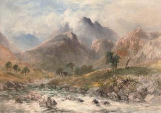 William Bennett, N.W.S. - A River Rushing Through A Romantic Landscape