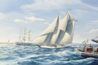 William Bishop - The fishing schooner Titania with the pilot boat Boston off Massachusetts