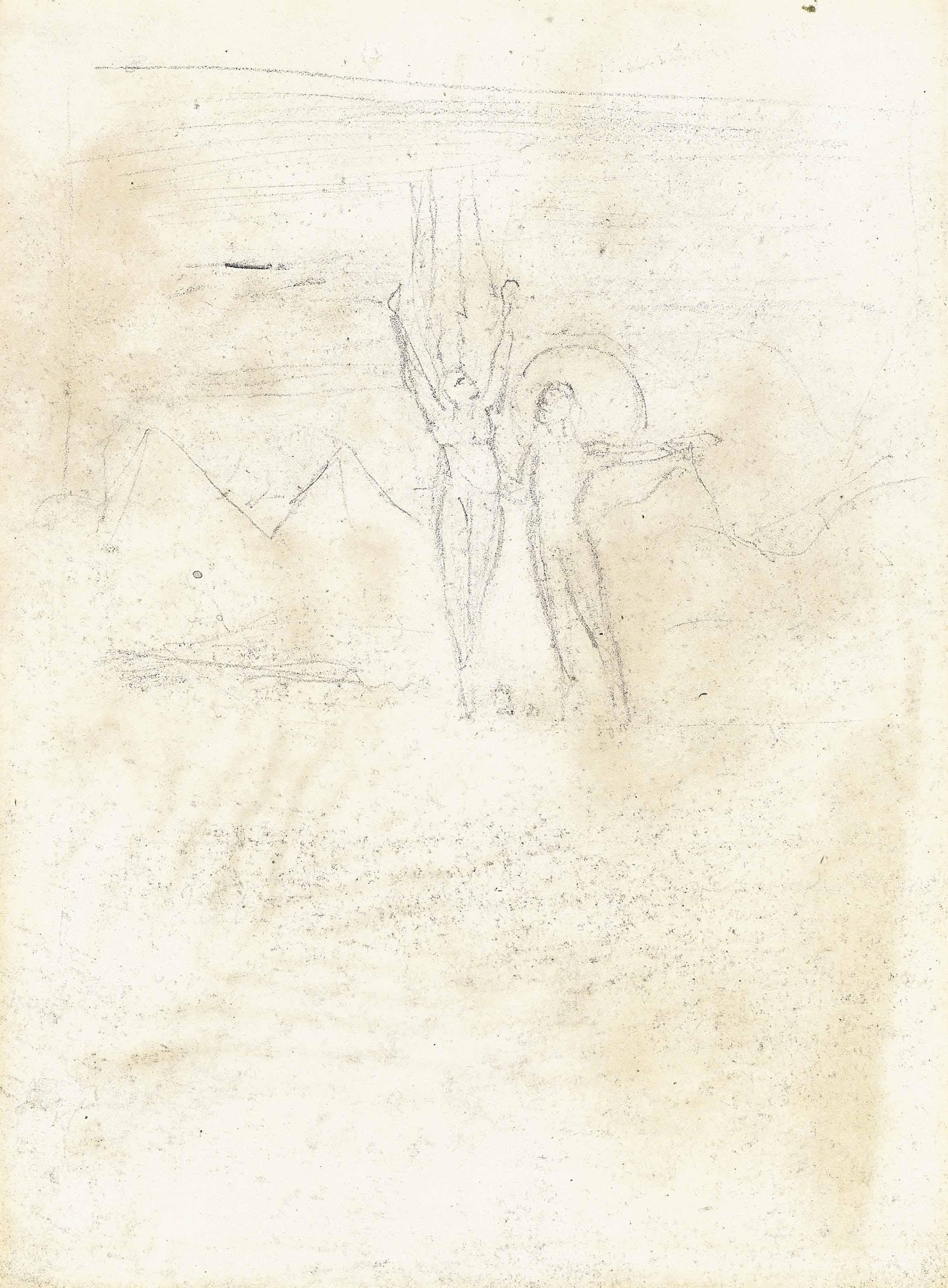William Blake - An Angel, Arms Upraised, With Another Figure