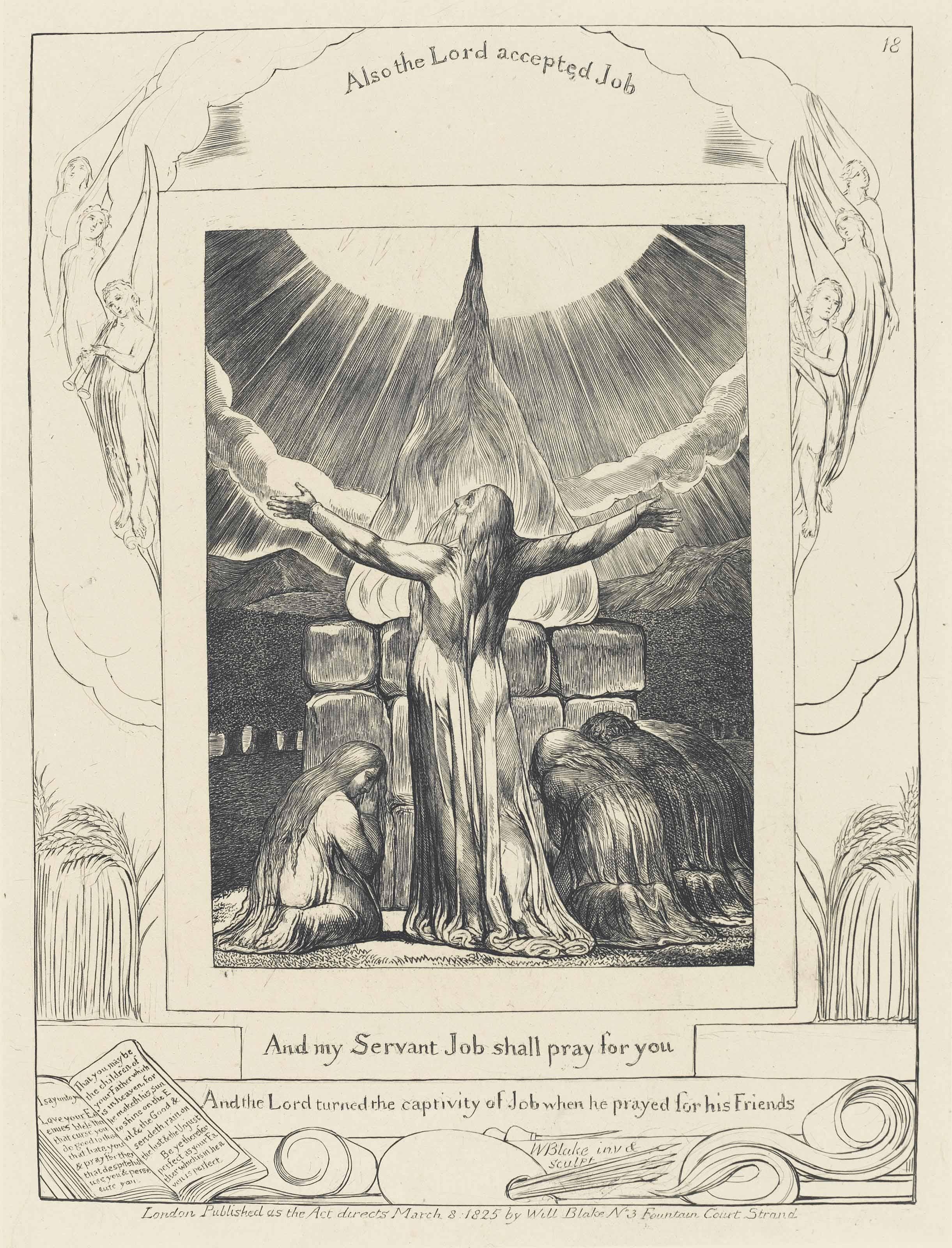 William Blake - And My Servant Job Shall Pray For You, Plate 18, From: The Book Of Job (Bindman 643; Binyon 123)