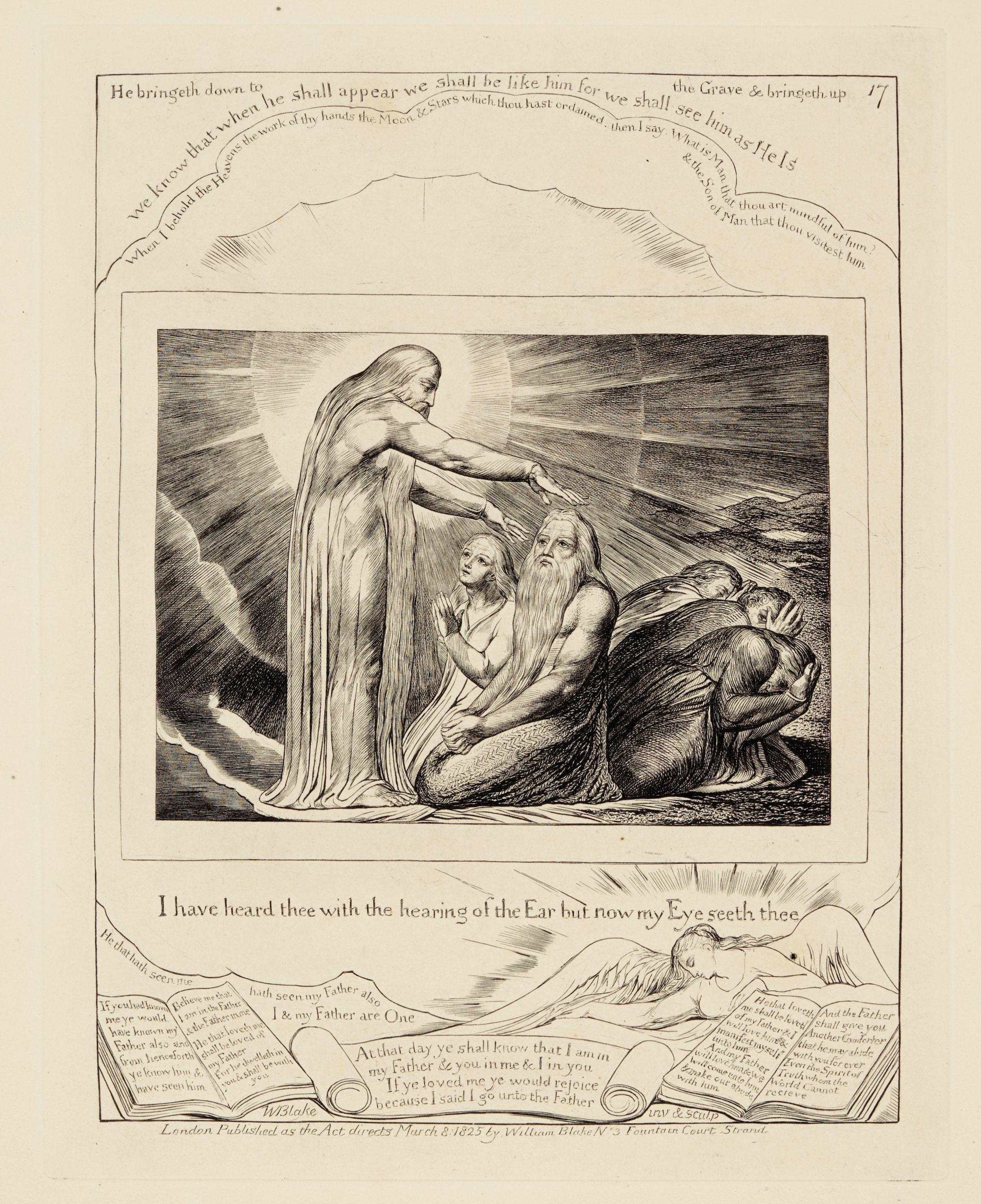 William Blake - Job Rebuked by his Friends, pl. 10; The Vision of God, pl. 17, from the Illustrations of the Book of Job 2