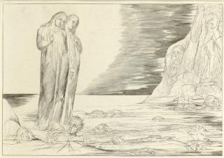 William Blake - The Circle of the Traitors: Dante\'s Foot Striking Bocca degli Abbate, from Dante\'s Divine Comedy (B. 133, Bi. 653)