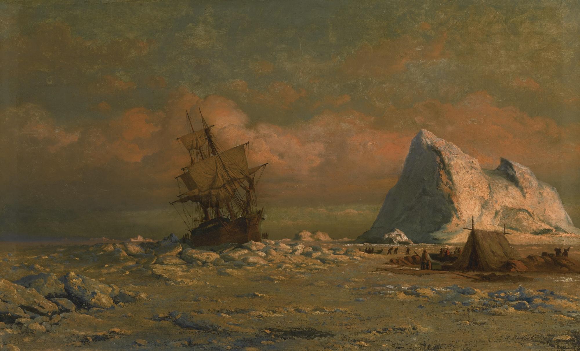 William Bradford - Shipping Vessel With Ice Floes And Figures