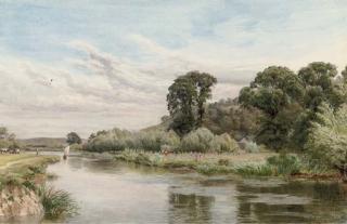 William Bradley - Summer days, haymakers on the watermeadows by a river