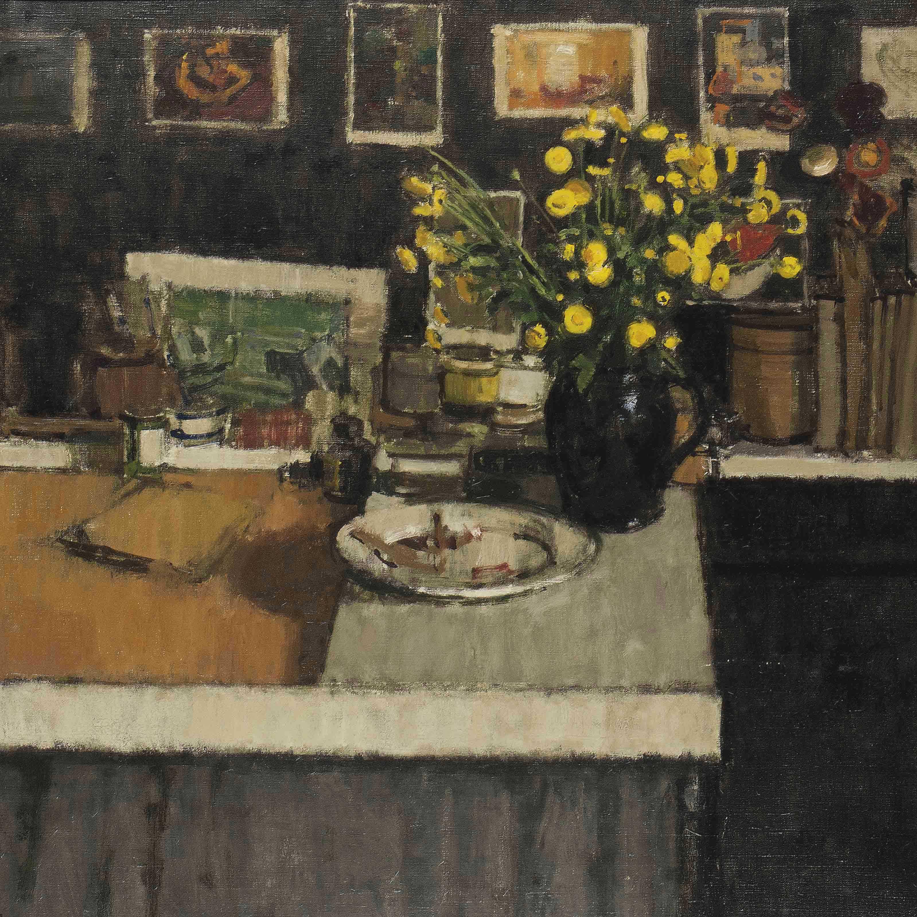 William Brooker, R.A. - Chrysanthemums in the studio