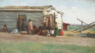 William Brymner - \'An Indian school\': a gathering outside a school