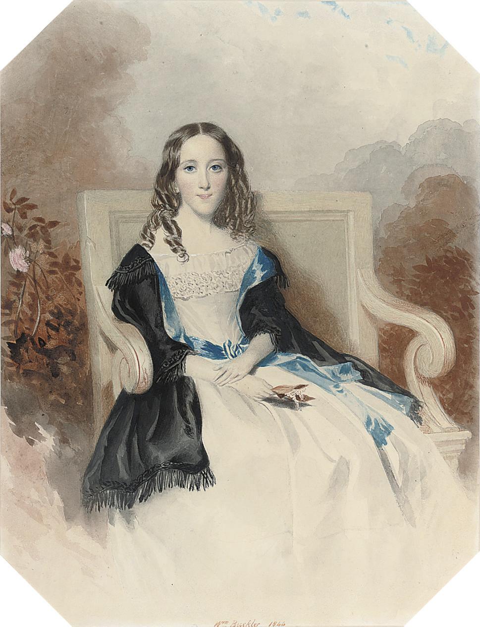 William Buckler - Portrait of a lady, thought to be Horatia Nelson Ward, seated in a garden chair