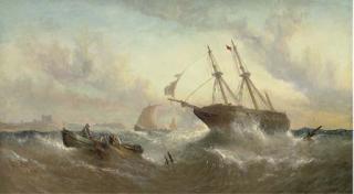 William Callcott Knell - A Merchantman Ashore Off Dunstanburgh Castle