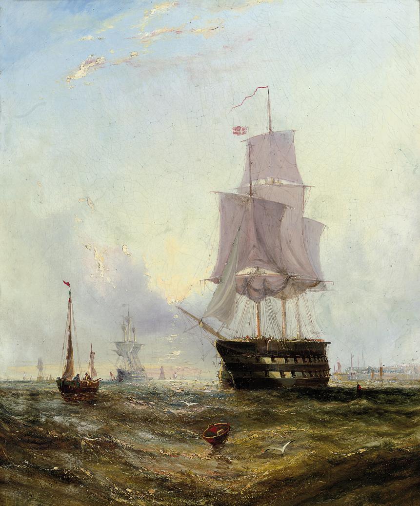 William Callcott Knell - A two-decker and other shipping lying in Spithead