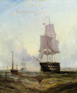 William Callcott Knell - A two-decker and other shipping lying in Spithead