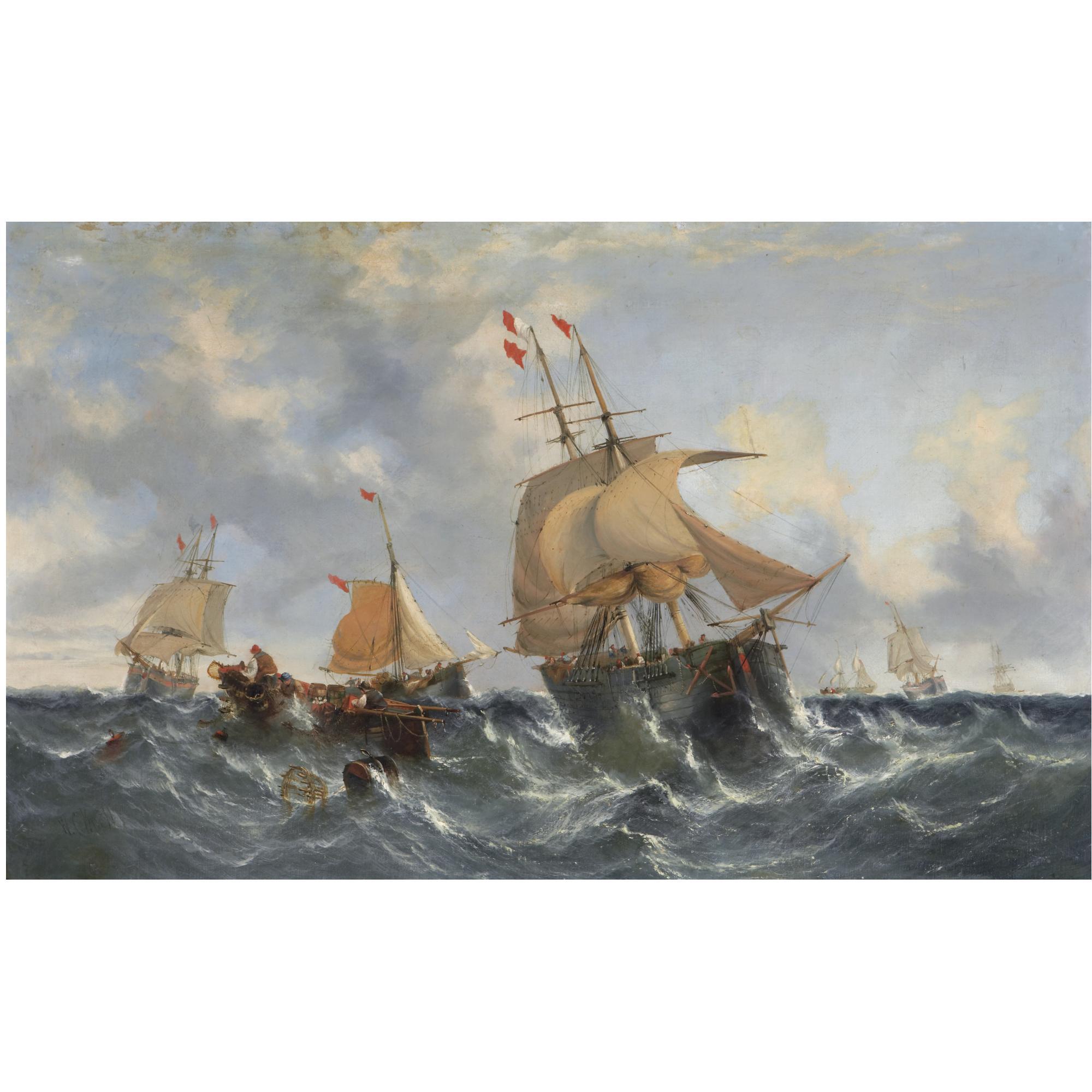 William Callcott Knell - British Sailing On Choppy Waters