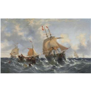 William Callcott Knell - British Sailing On Choppy Waters