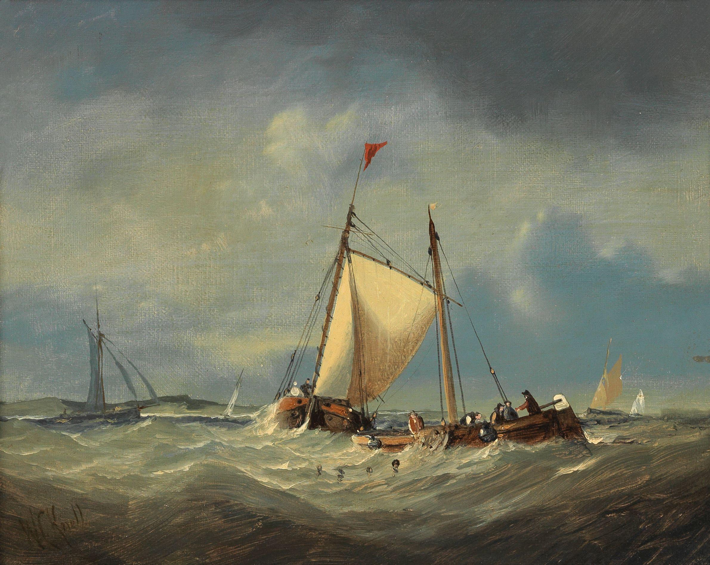 William Callcott Knell - Fishing vessels on a choppy sea