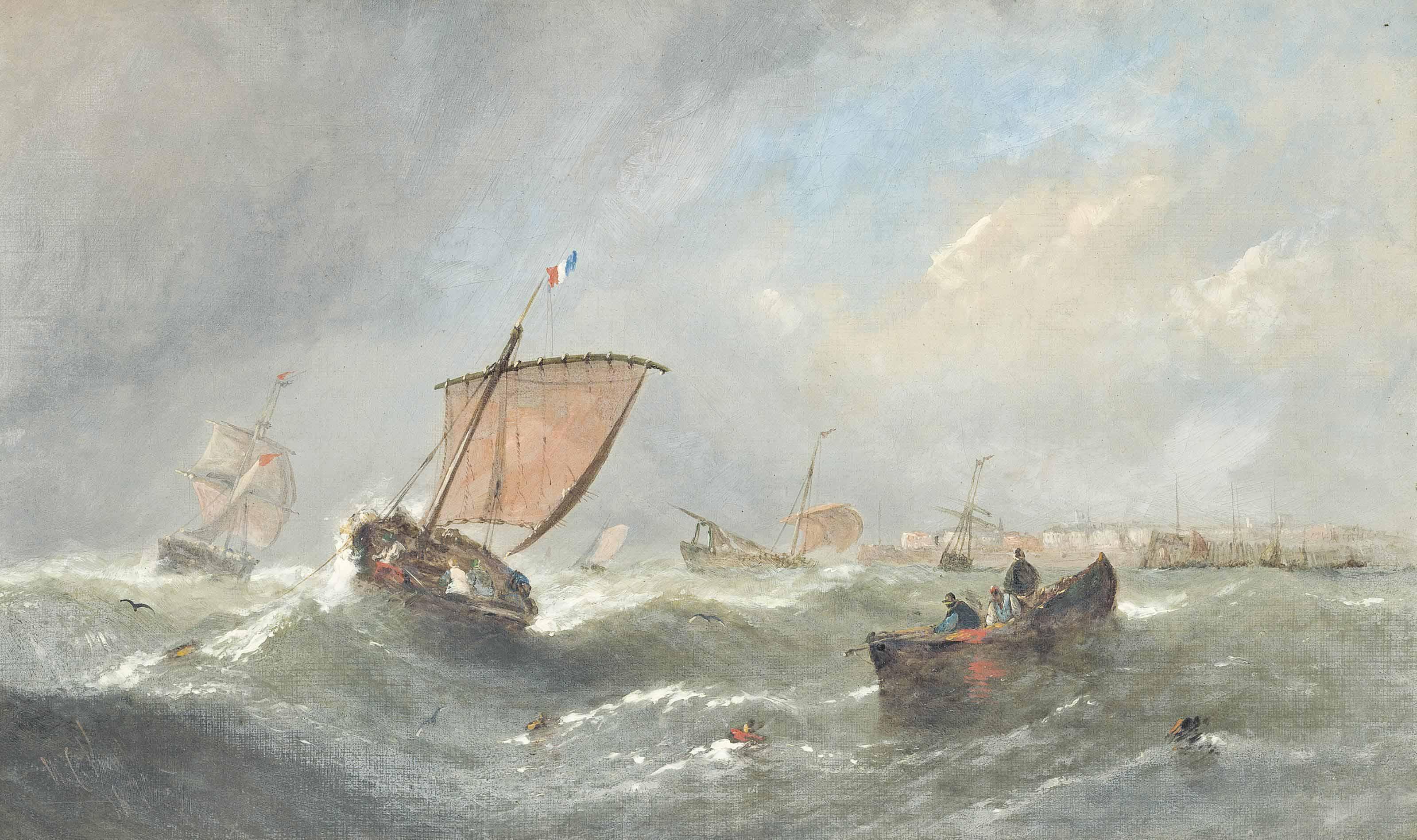 William Callcott Knell - Lug Sail Fishing Boat Running Into Port; And Fishing Boats In The Channel (Illustrated)