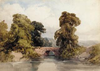 William Callow, R.W.S. - A River Landscape With A Bridge