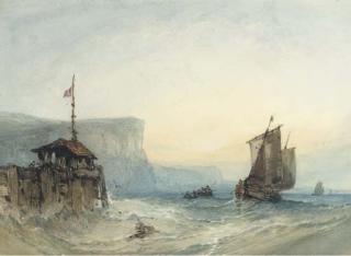 William Callow, R.W.S. - Dawn:  Shipping Off Dover