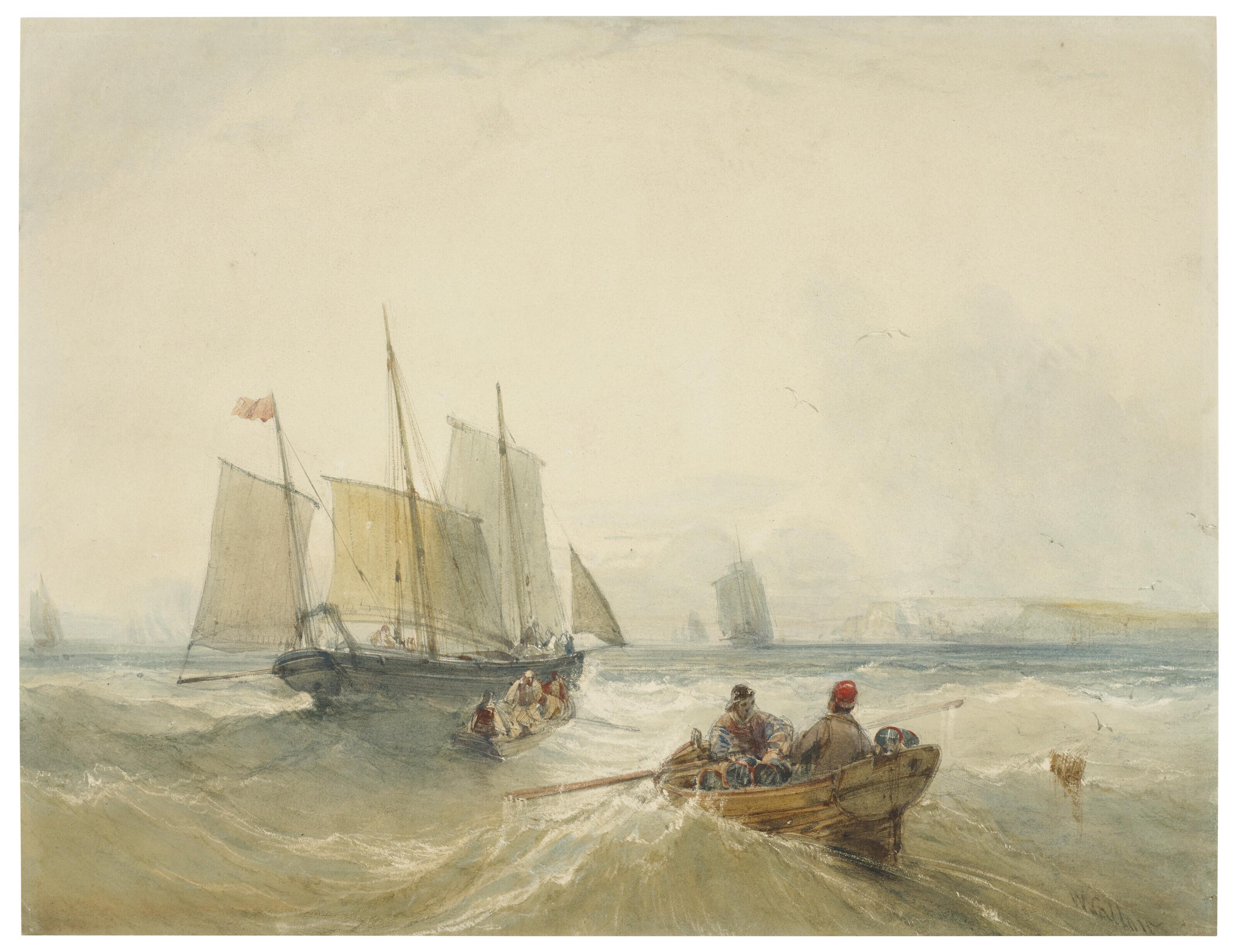 William Callow, R.W.S. - Fishing boats in a swell