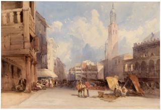 William Callow, R.W.S. - The market square and Palazzo Regione, Padua, Italy