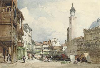 William Callow, R.W.S. - The market square and Palazzo Regione, Padua, Italy