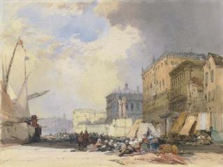 William Callow, R.W.S. - The Riva degli Schiavoni, looking towards the Doge\'s Palace and the Libreria, Venice