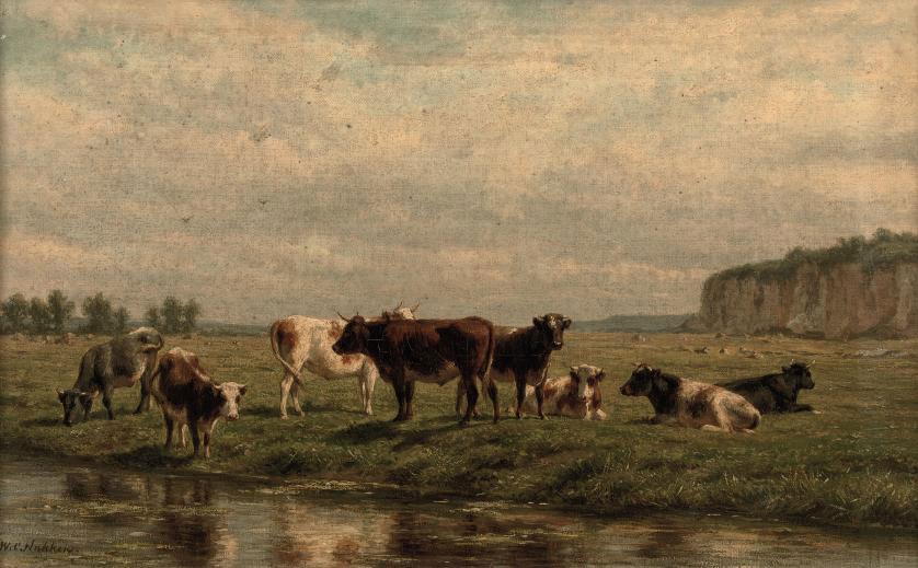 William Carel Nakken - Cows in a panoramic landscape