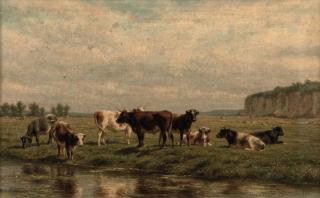 William Carel Nakken - Cows in a panoramic landscape