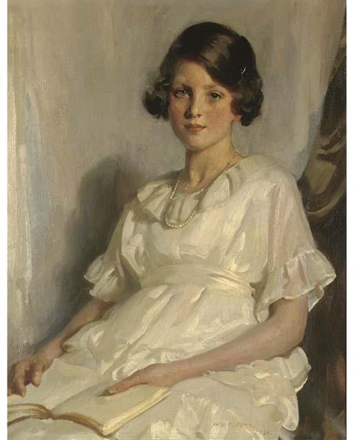 William Charles Penn - Portrait of A Girl, Seated Three-Quarter Length, In A White Dress