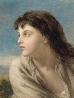 William Charles Thomas Dobson, R.A., R.W.S. - Portrait of a young girl, bust-length, in profile, set in a landscape