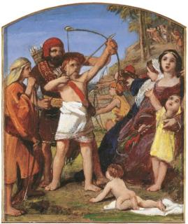 William Charles Thomas Dobson, R.A. - Study for \'And David bade them teach the Children of Judah the Use of the Bow\' (recto); and an annotated study of three figures (verso)