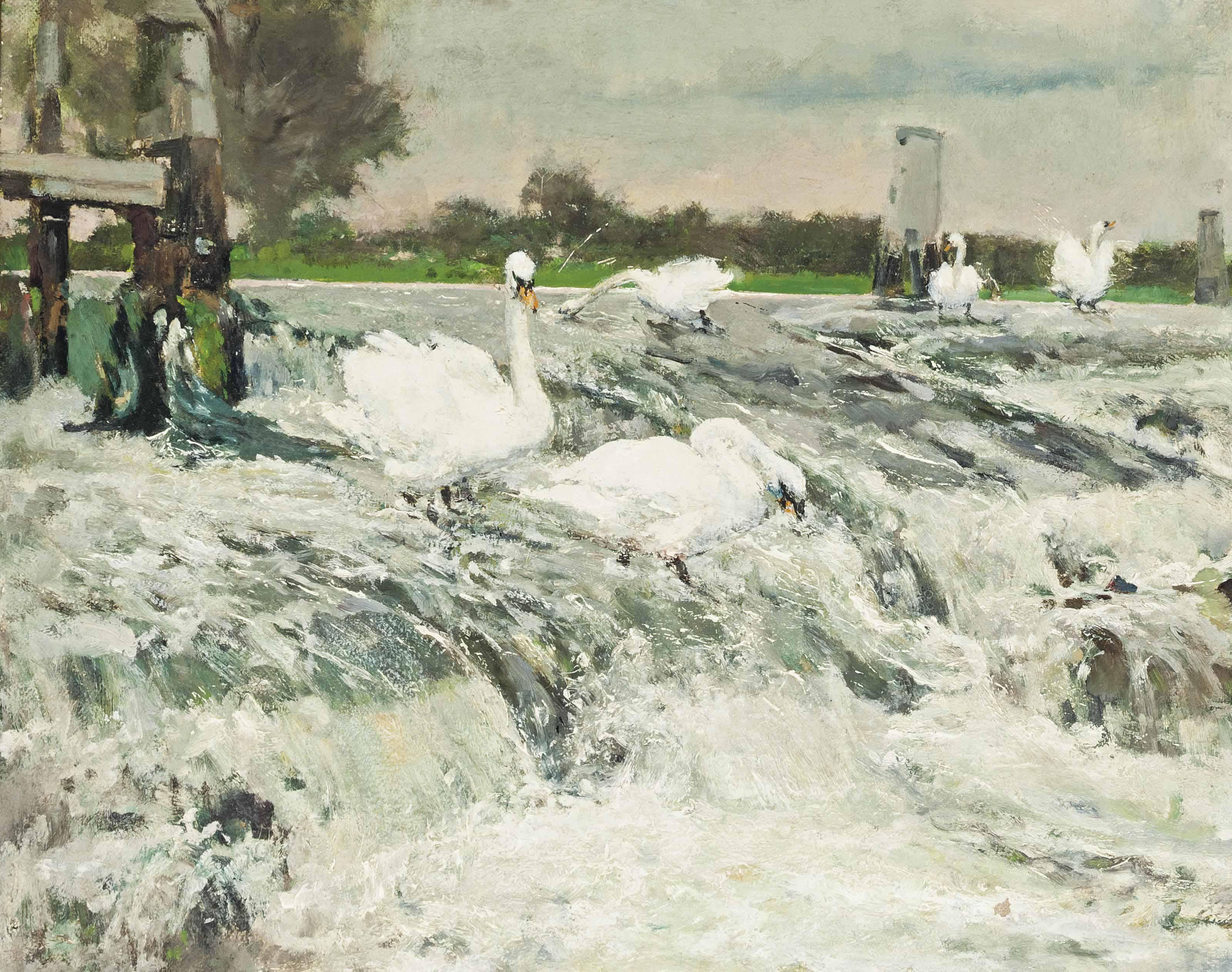 William Christian Symons, R.B.A. - Fishers On The Weir