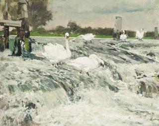 William Christian Symons, R.B.A. - Fishers On The Weir