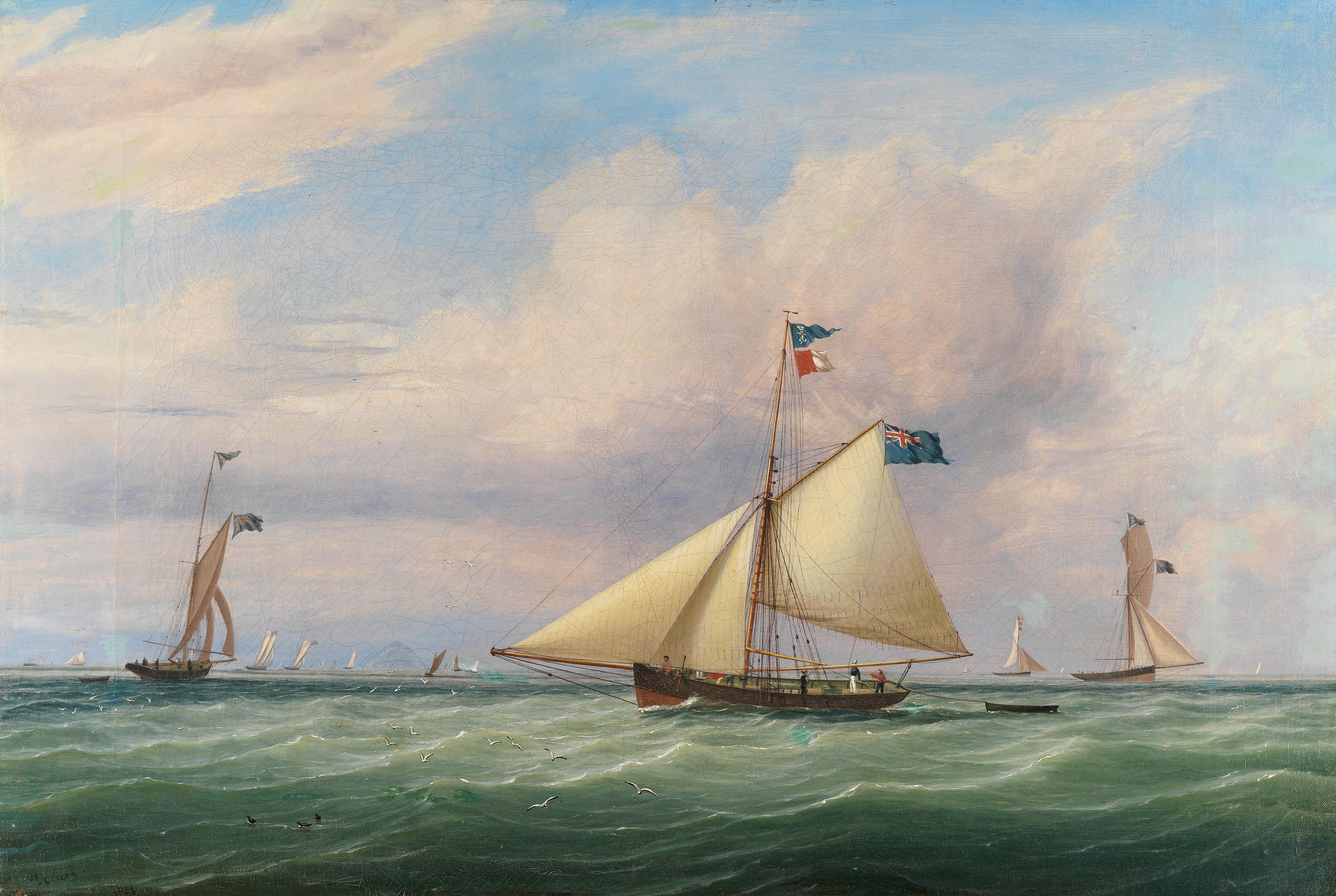 William Clark Of Greenock - A cutter of the Royal Northern Yacht Club in the Firth of the Clyde with Ailsa Craig in the distance