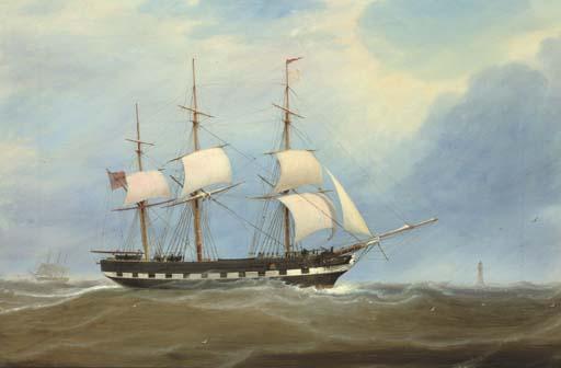 William Clark Of Greenock - The Eliza Stewart under reduced sail in the Channel off the Eddystone lighthouse