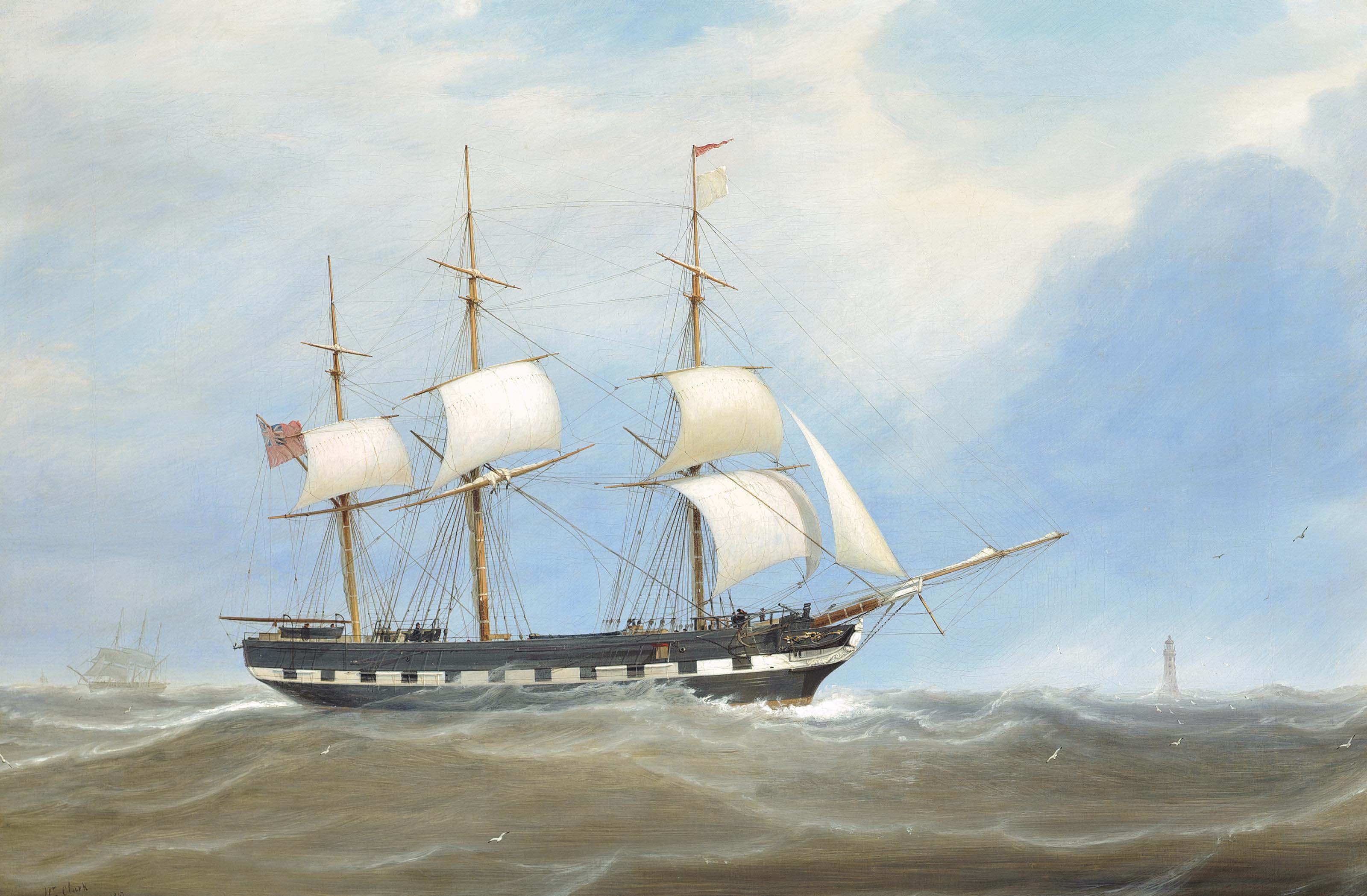 William Clark - The Eliza Stewart Under Reduced Sail In The Channel Off The Eddystone Lighthouse