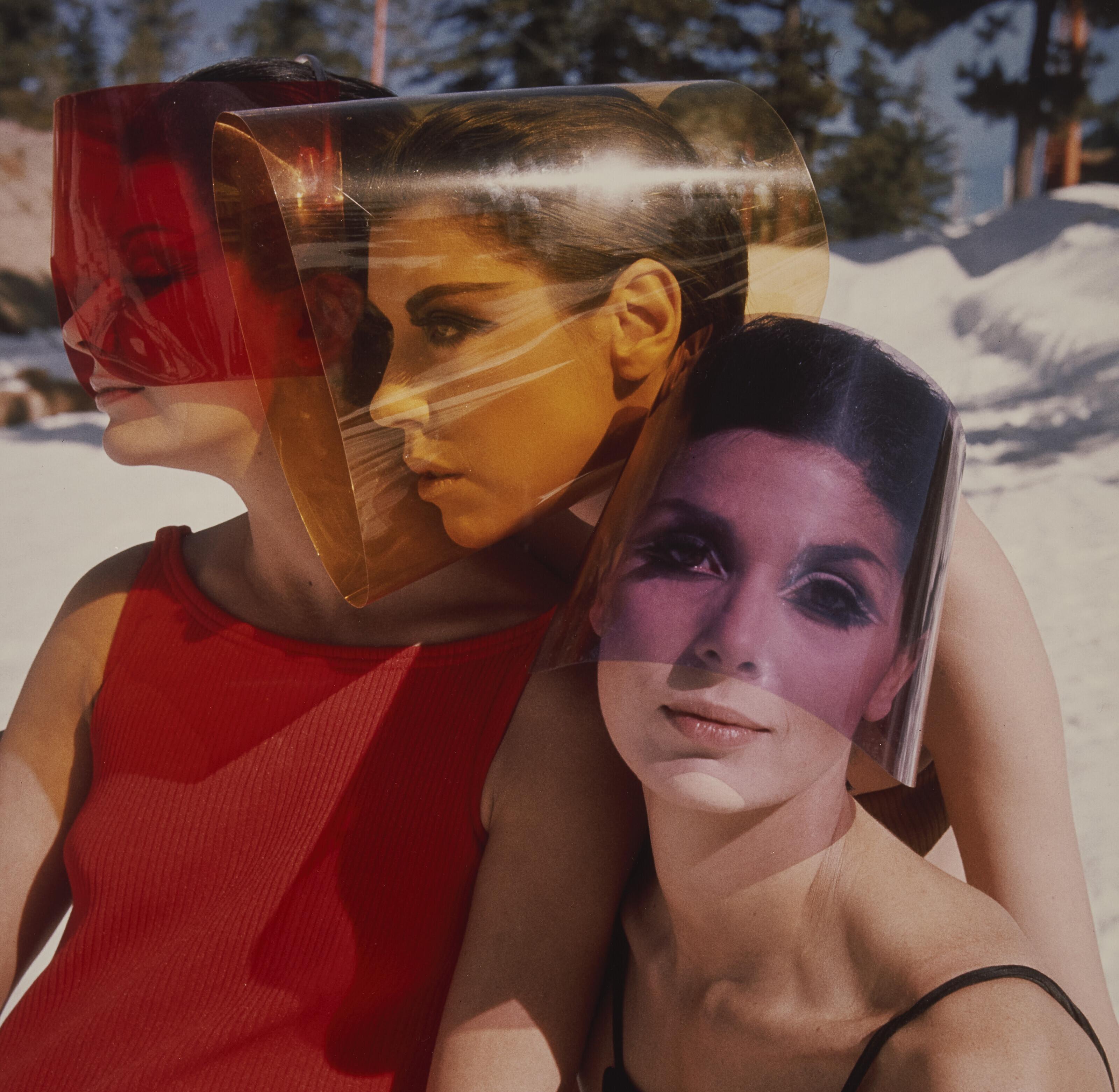 William Claxton - Peggy Moffitt with Lydia Field and Léon Bing Wearing Sun Visors by Rudi Gernreich, 1965