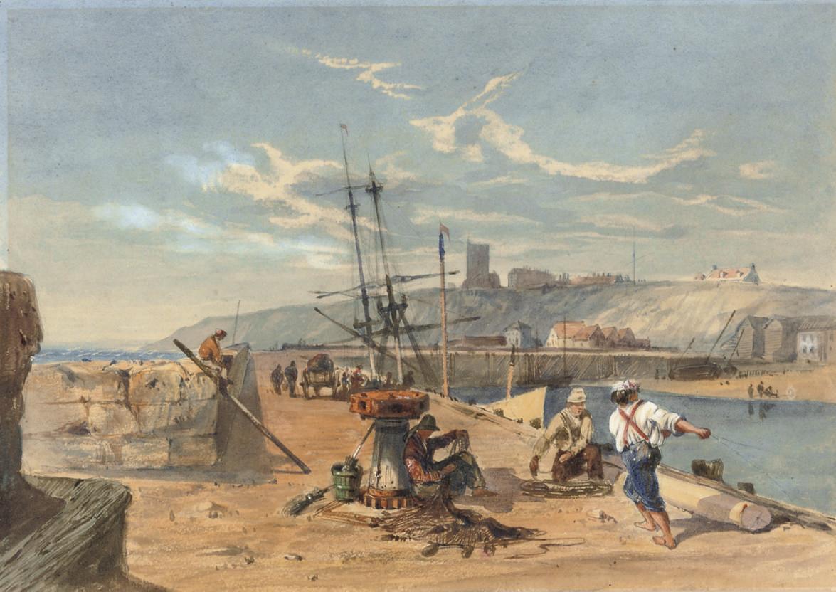 William Collingwood Smith, R.W.S. - Figures on the quayside, Folkestone, Kent