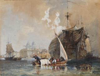 William Collingwood Smith, R.W.S. - H.M.S. Dreadnought, the Seamen\'s Hospital ship, moored in the Thames off Greenwich