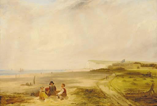William Collins, R.A. - Children On A Beach With An Extensive Coastal Landscape Beyond