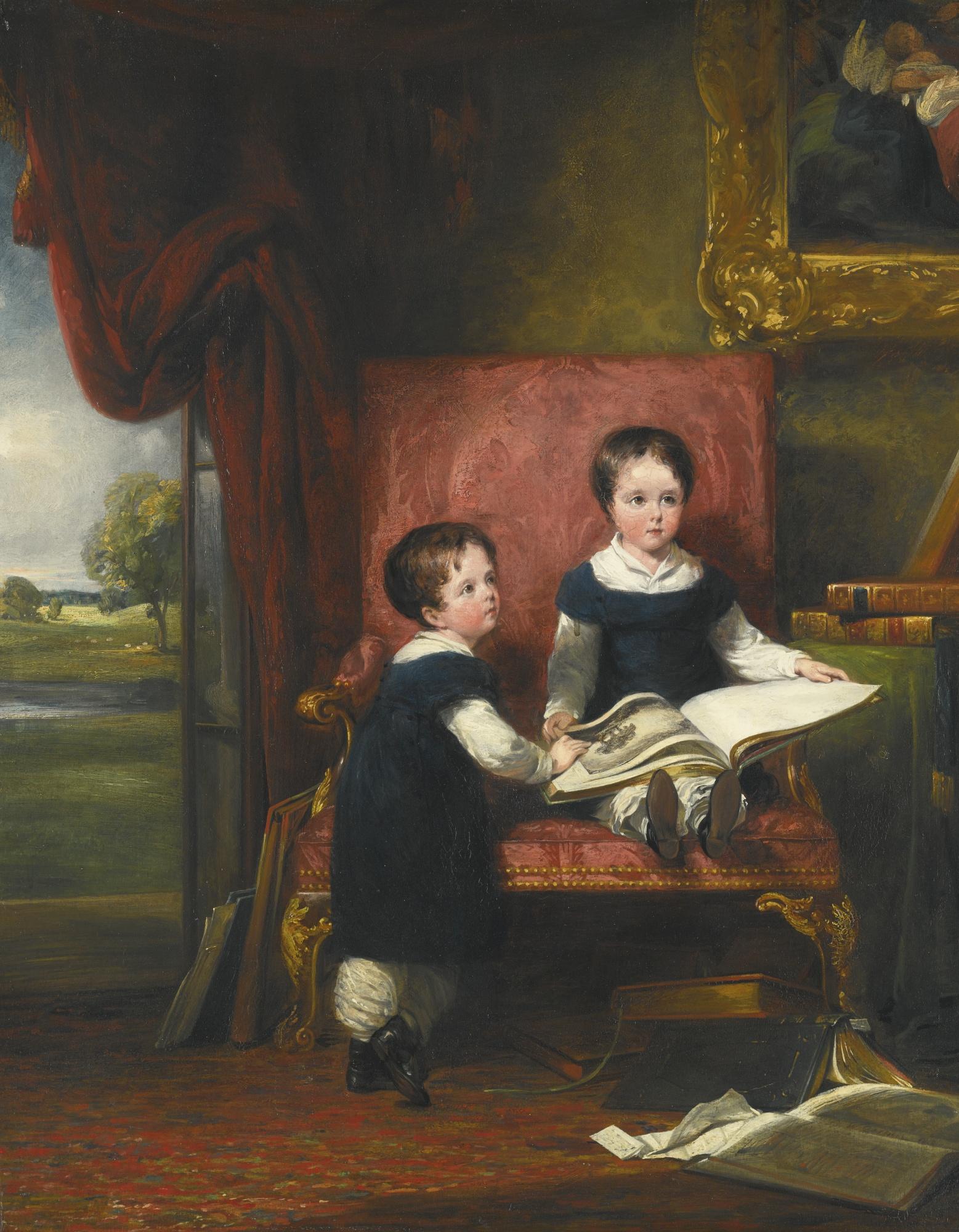 William Collins R.A. - Lord Charles (1813–1894) And Lord Thomas (1813–1882) Pelham Clinton, Twin Sons Of The 4Th Duke Of Newcastle-Under-Lyne, Leafing Through Books In An Interior.
