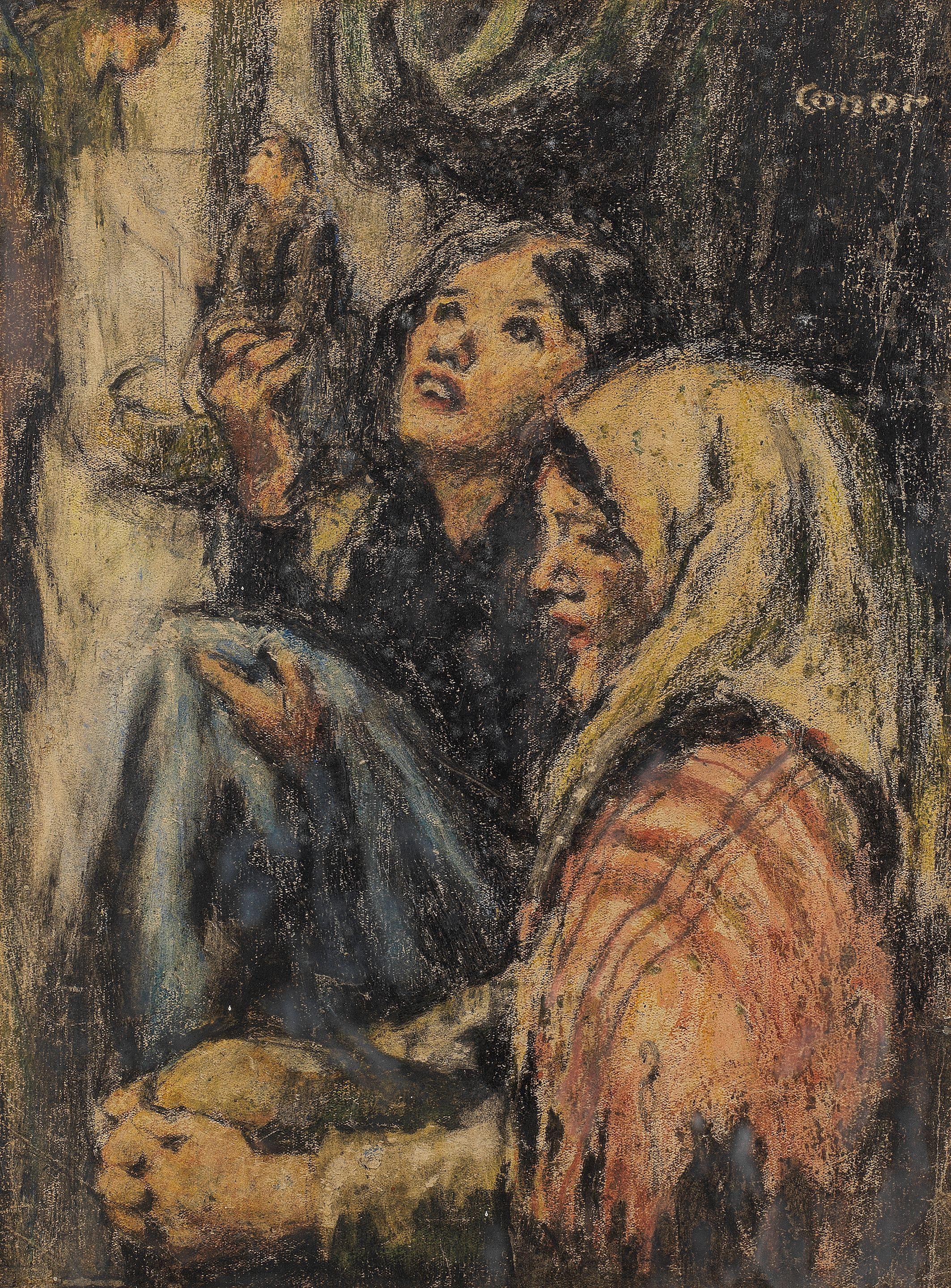 William Conor R.H.A., R.U.A. - At the Markets 37 x 27.3 cm. (14 1/2 x 10 3/4 in.)