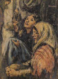 William Conor R.H.A., R.U.A. - At the Markets 37 x 27.3 cm. (14 1/2 x 10 3/4 in.)