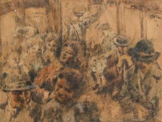 William Conor R.H.A., R.U.A. - Fares Please? 37.8 x 49 cm. (14 7/8 x 19 1/4 in.)