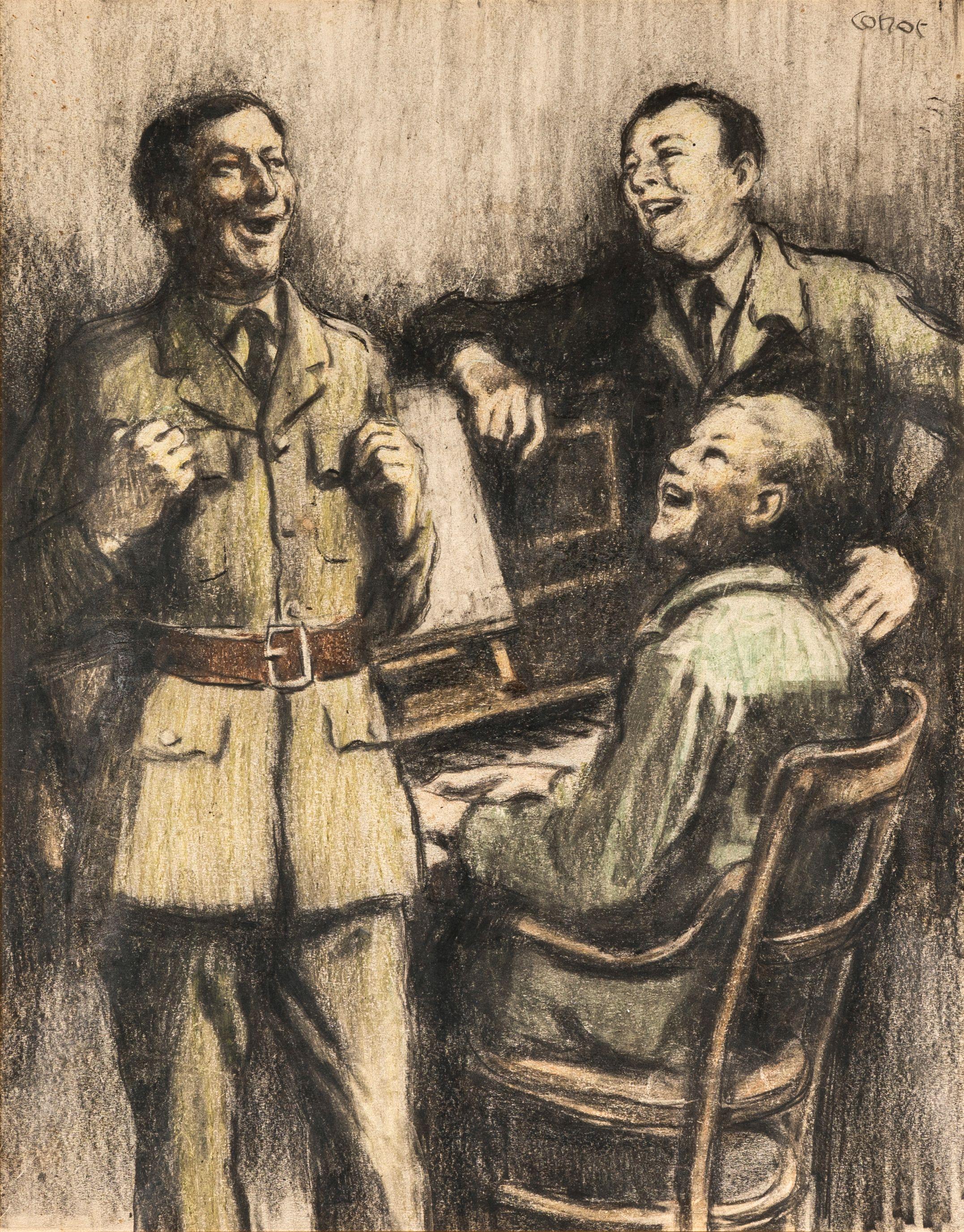 William Conor R.H.A., R.U.A. - With a Smile and a Song 36.5 x 45.7 cm. (14 3/8 x 18 in.)