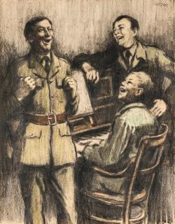 William Conor R.H.A., R.U.A. - With a Smile and a Song 36.5 x 45.7 cm. (14 3/8 x 18 in.)