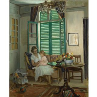 William Crampton Gore - Interior With The Artist\'S Wife, Yvonne, And Young Daughter, Elizabeth, At Montreuil-Sur-Mer