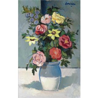 William Crosbie, R.S.A. - Flowers In A Blue And White Vase