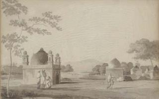 William Daniell, R.A. - Figures by a mausoleum