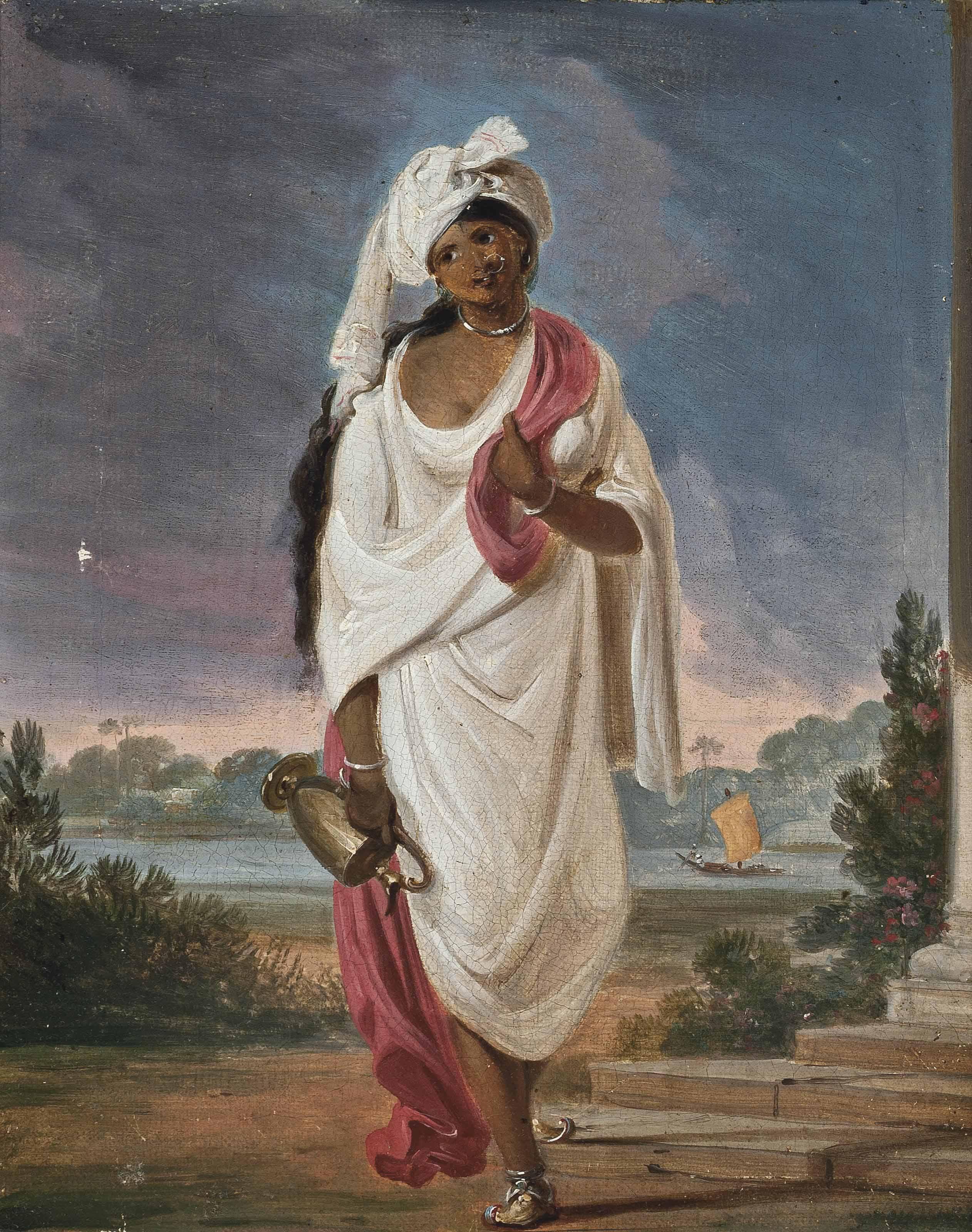 William Daniell, R.A. - Indian Woman With A River Beyond